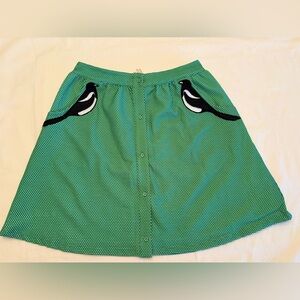 Adorable Green Polkadot A-Line Skirt with Blackbird Pockets